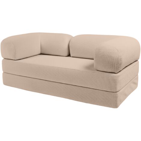 Canapé lit compressé modulable en velours côtelé 90x180 cm beige (1/5)