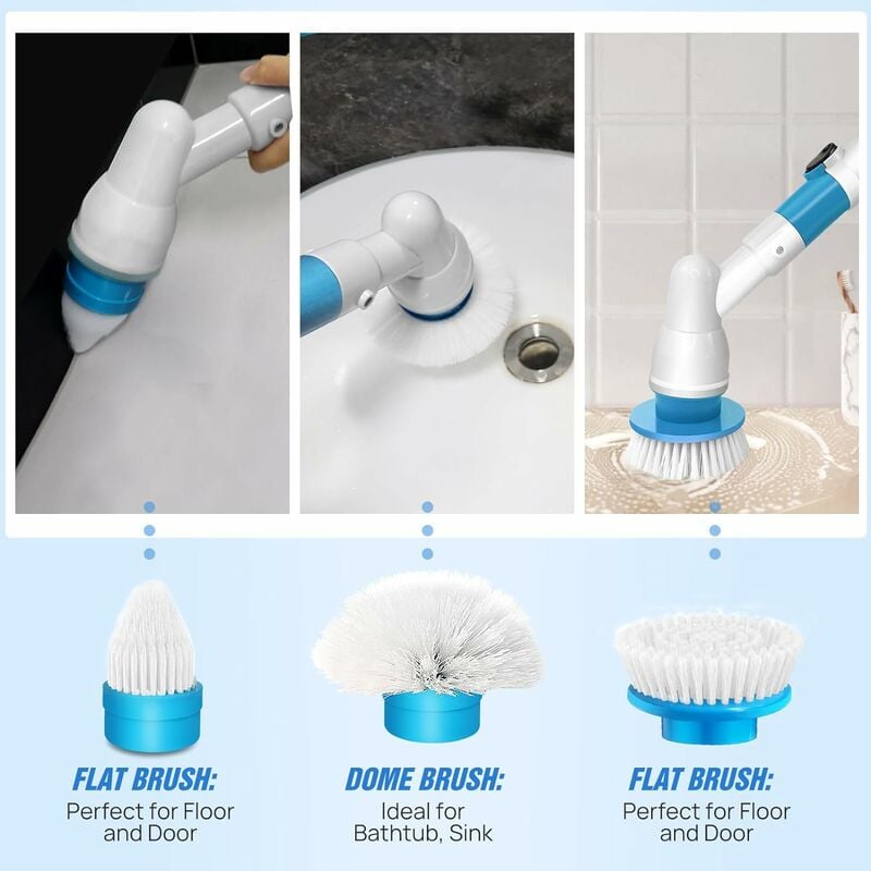 Brosse de nettoyage électrique Spin Scrubber sans fil - Brosse  multifonction avec 6 têtes de brosse et barre télescopique réglable pour  salle de bain, toilettes, baignoires, carrelage et sol