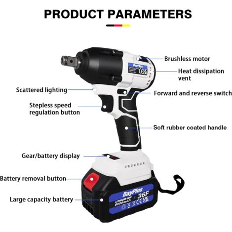 Visseuse à Chocs Électrique, Boulonneuse a Choc 420Nm Clé à Chocs Sans Fil  avec 2 Batterie 6,0Ah, 4 Douilles à Chocs 14/17/19/22mm, Couple Réglable