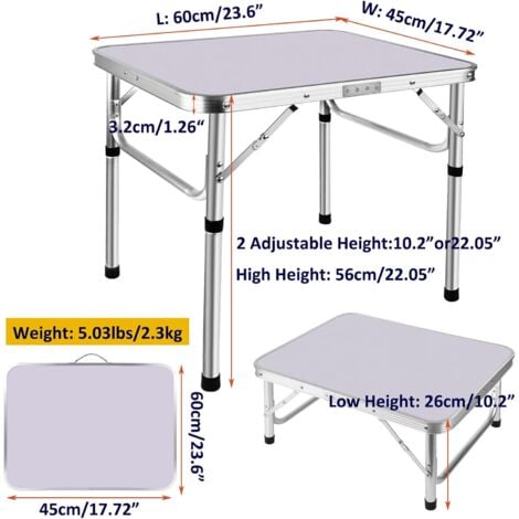 Table de camping pliante en aluminium légère et réglable 60-120cm Petite  table