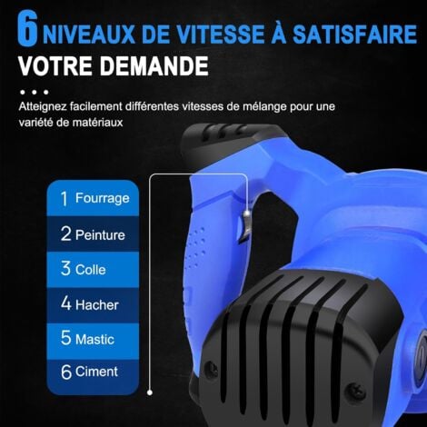 Malaxeur Électrique, 2600W Agitateur Malaxeur à Mortier Mélangeur à Béton Réglable à 6 Vitesses, Batteur à Main, M14 Barre Spirale Chromée, Pour Platre Mortier Peinture Ciment Nourriture Colle