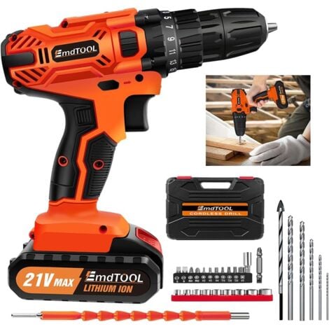 Tournevis sans fil 21V avec 1 batterie rechargeable 1500mAh Mini Tournevis Sans Fil, Perceuse sans fil 45nm Tournevis Sans Fil 25+1 tournevis sans fil, 29 pièces accessoires pour projet de bricolage m