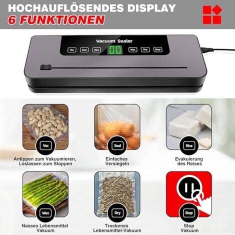 Machine à emballer sous vide, entièrement automatique, 6 en 1, avec rangement des sacs, coupe-papier, mode humide et sec, tuyau d'admission d'air, appareil de scellage alimentaire