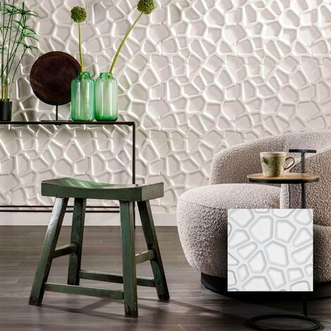 €1,99 Pannello in fibra naturale a parete 3D, rivestimento di lusso 3D 50X50cm BIANCO verniciabile GRIGLIA