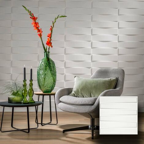 €1,99 Pannello in fibra naturale a parete 3D, rivestimento di lusso 3D 50X50cm BIANCO verniciabile LAMELLI