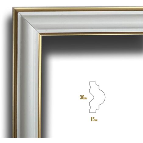 Cornice Bugna Preassemblata per Boiserie in polimeri linea GOLD (doppio filo oro) bianco Avorio 9010 varie dimensioni-30X100cm