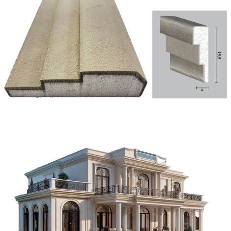 €13,99ml STOCK Pacco da 8ml di cornice decorativa in XPS Resinata per esterno 15,5x4x200cm PD125