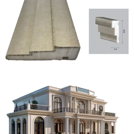 €8,99ml  STOCK  Pacco da 20ml di cornice decorativa in XPS Resinata per esterno 12,5X4,5X200cm PD120