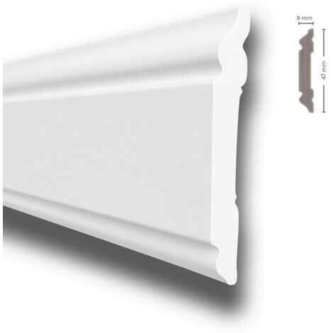 STOCK FOLLI Profilo o cornice per boiserie in Polimeri Bianco RAL 9016 verniciabile 47X8mm (Prezzo al metro)