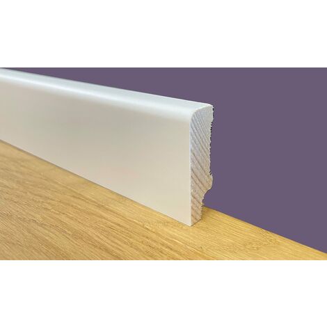 Bancale da 96ML di BATTISCOPA ZOCCOLINO in legno MASSELLO di ABETE 40X12 Squadrato bianco