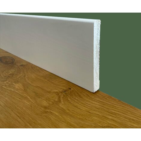 100ml di Battiscopa PREMIUM in legno MASSELLO squadrato 95x12 laccato bianco