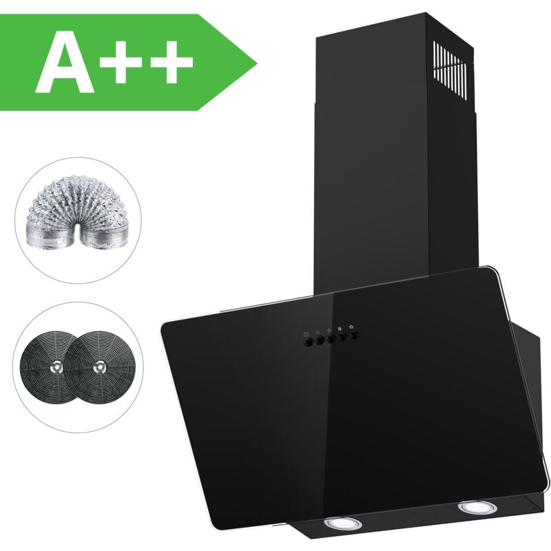 Hotte aspirante FIREGAS 60cm, Hotte aspirante à évacuation/circulation d'air avec LED, Hotte inclinée avec efficacité A++