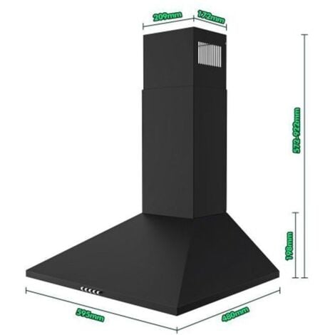 FIREGAS Hotte aspirante Murale 60cm, 3 vitesses, Classe énergétique A++ ，Noir