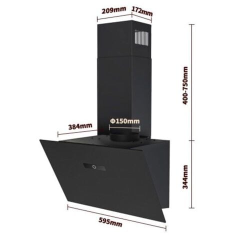 FIREGAS Hottes Aspirantes 60cm, Hotte de Cuisine Inclinée, 578m³/h Puissance d'aspiration élevée, Avec levier d'air, verre dépoli