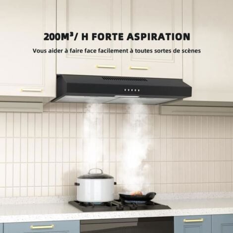 Hotte Aspirante FIREGAS 60 cm - Acier Inoxydable - Éclairage LED - Filtre à Charbon - Noir