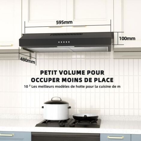 Hotte Aspirante FIREGAS 60 cm - Acier Inoxydable - Éclairage LED - Filtre à Charbon - Noir