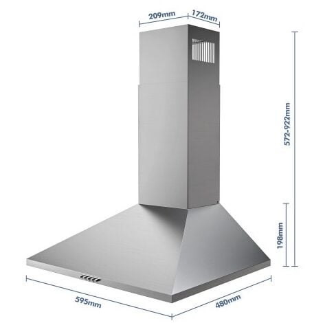 FIREGAS Hotte aspirante Murale 60cm, 3 vitesses, Classe énergétique A++ ，Noir