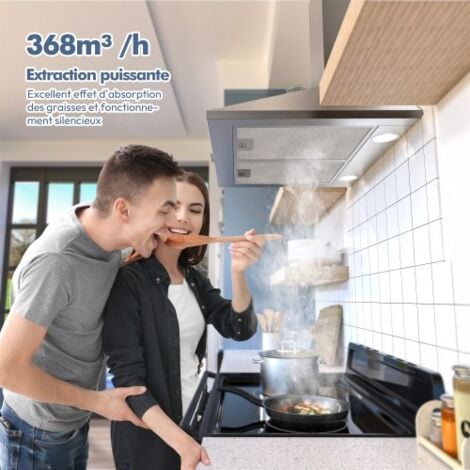 FIREGAS Hotte aspirante Murale 60cm, 3 vitesses, Classe énergétique A++ ，Noir