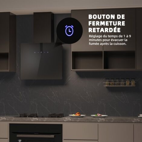 FIREGAS Hotte Aspirante Murale 60cm avec LED, Nouveau Moteur Sans Balais, 550 m³/h, 9 vitesses, Écran Tactile