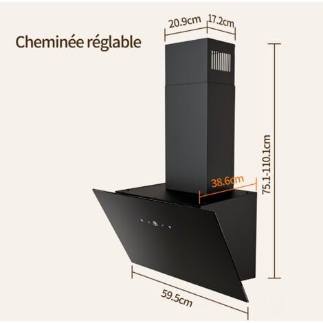 Hotte Aspirante Inclinée FIREGAS 60cm - Puissance d'aspiration élevée - Evacuation ou Recyclage