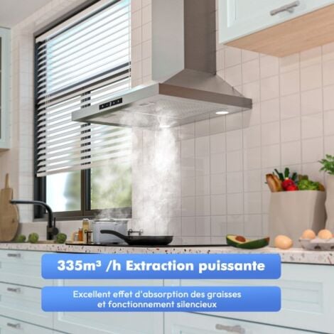 Hotte aspirante FIREGAS 60 cm, 3 vitesses, recirculation 335 m³/h avec filtre à charbon actif CC130