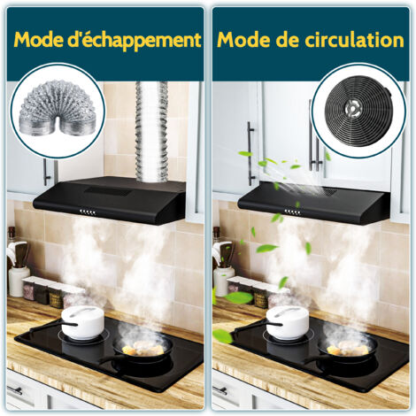 FIREGAS Hotte aspirante 60 cm - Hotte aspirante avec pare-soleil - Eclairage LED - Filtre à charbon inclus - Aspiration et recirculation - Hottes aspirantes de cuisine