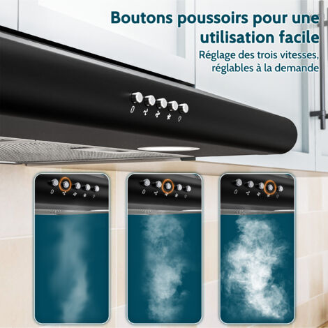 FIREGAS Hotte aspirante 60 cm - Hotte aspirante avec pare-soleil - Eclairage LED - Filtre à charbon inclus - Aspiration et recirculation - Hottes aspirantes de cuisine