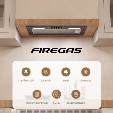 FIREGAS Hotte aspirante encastrée de 52 cm-Aspiration de 350m³/h-Efficace et silencieux-3 Vitesses-Noire [Classe énergétique A]