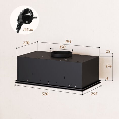 FIREGAS Hotte aspirante encastrée de 52 cm-Aspiration de 350m³/h-Efficace et silencieux-3 Vitesses-Noire [Classe énergétique A]