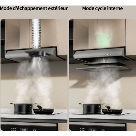 Hotte Aspirante Casquette Visière 60cm FIREGAS -3 Vitesses - Évacuation et Recyclage - Classe B - Filtre en Coton - Grise