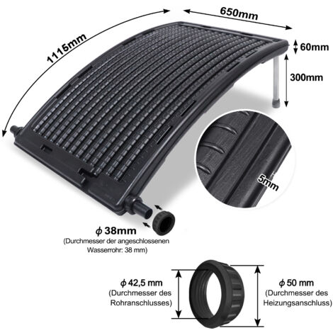 Froadp Riscaldatore Solare per Piscina 111x66cm Collettore Solare Connessione Ø 50 mm Pannello Curvo Sistema Solare Completo per Acqua Calda e Piscina, Nero