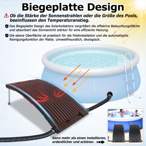 Froadp Riscaldatore Solare per Piscina 111x66cm Collettore Solare Connessione Ø 50 mm Pannello Curvo Sistema Solare Completo per Acqua Calda e Piscina, Nero