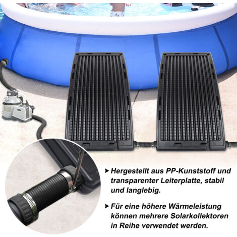 Froadp Riscaldatore Solare per Piscina 111x66cm Collettore Solare Connessione Ø 50 mm Pannello Curvo Sistema Solare Completo per Acqua Calda e Piscina, Nero