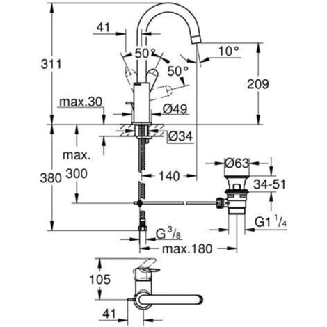 Grohe BauEdge - Waschtisch Einhebelmischer L, mit Ablaufgarnitur, verchromt 23760000