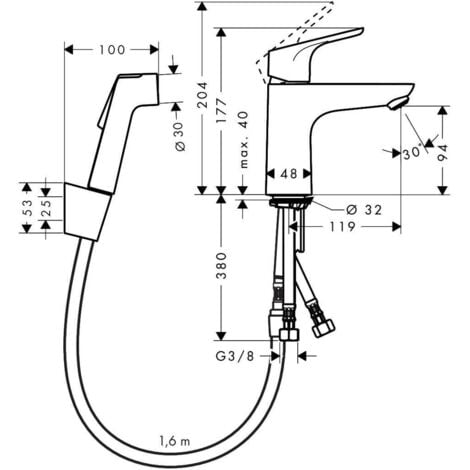 Hansgrohe Focus E2 - Waschtischarmatur 100, mit Handbrause Bidette ...
