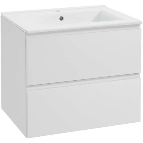 kielle Oudee - Waschtischunterschrank mit Waschtisch, 60x55x46 cm, 2 Auszüge, Weiß glänzend 50002S60