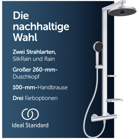 Ideal Standard ALU+ - Brauseset mit Thermostat, Durchmesser 26 cm, 2 Strahlarten, Silber BD583SI