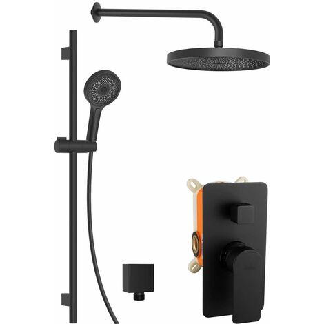 kielle Vega - Duschset mit Unterputzarmatur, für 2 Verbraucher, mit Zubehör und Einbaukörper, schwarz matt 20618SP24