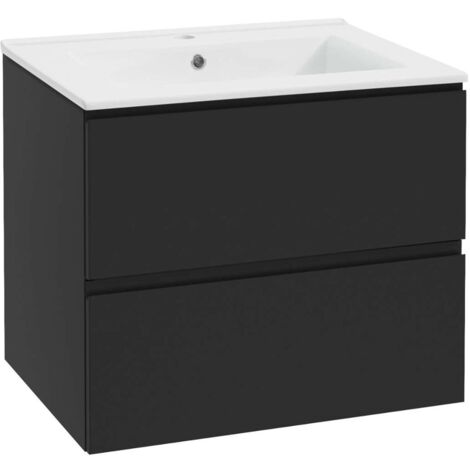 kielle Oudee - Schrank mit Waschtisch, 80x55x46 cm, 2 Schubladen, schwarz matt 50002S84