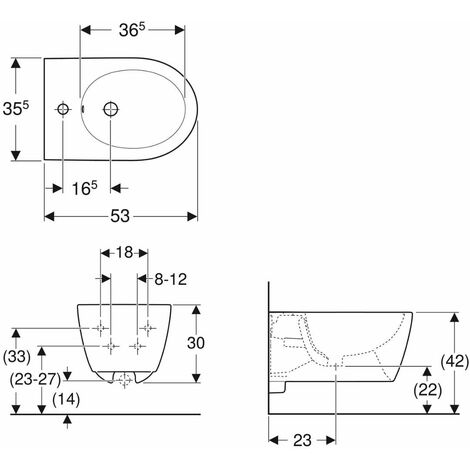 Geberit iCon - Wand-Bidet, mit Hahnloch, mit Überlauf, alpinweiß 501. ...