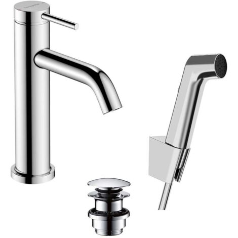 Hansgrohe Tecturis S - Waschtischarmatur mit Push-Open-Ablaufgarnitur und Bidetbrause, EcoSmart, Chrom 73211000