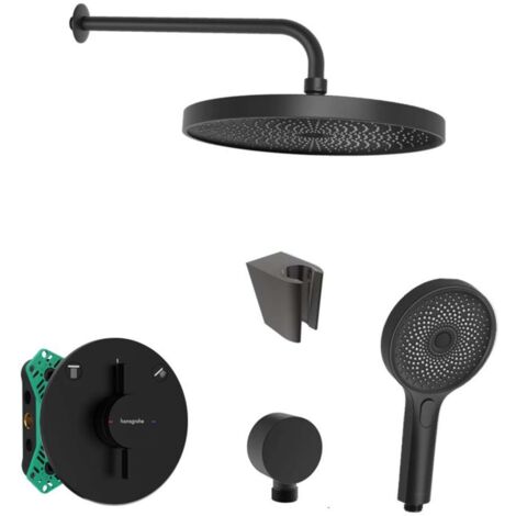 SANITINO - Brauseset mit Unterputz-Armatur hangrohe, inkl. Einbaukörper, kielle Zubehör, schwarz matt SANI21HKK400