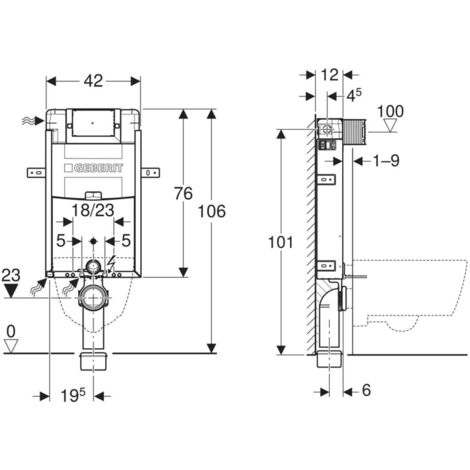 Geberit Kombifix - Installationselement für Wand-WC, 106 cm, Unterputz-Spülkasten OMEGA 12 cm 110.020.00.1