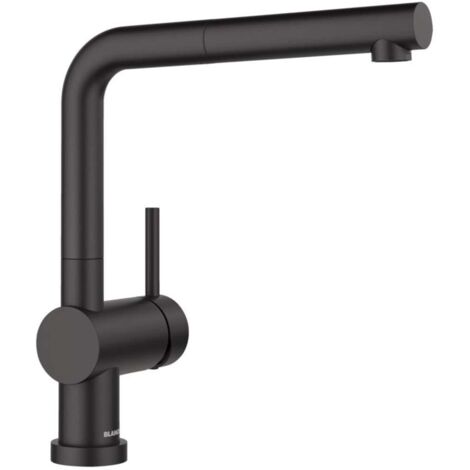 Blanco Linus S-F - Spültischarmatur mit ausziehbarem Auslauf, klappbar, für Vorfenstermontage, schwarz matt 527523