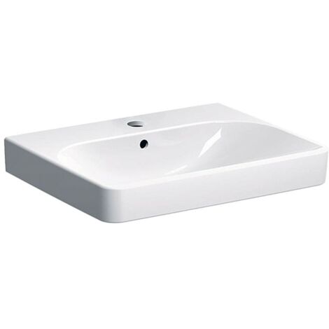 Geberit Smyle Square Waschtisch, Breite 60cm, Tiefe 48cm, Hahnloch mittig, Überlauf sichtbar, Weiß