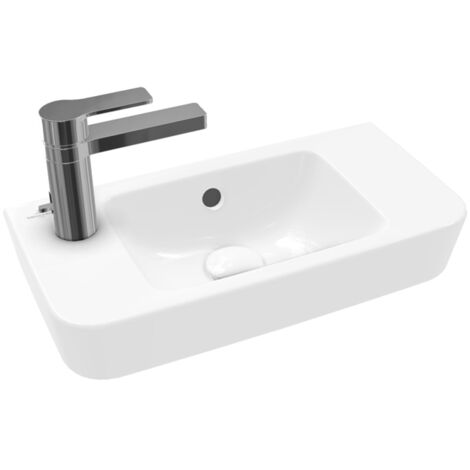 Villeroy & Boch O.novo - Handwaschbecken Compact 50x25 cm, mit Überlauf, 1 Hahnloch links, Alpinweiß 4342L501