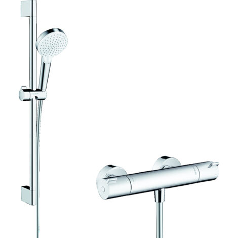 Hansgrohe Crometta - Duschset Vario mit Thermostatbatterie Ecostat 1001 CL, 2 Strahlen, weiß / verchromt 27812400
