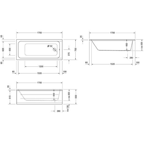 Duravit D-Code - Badewanne 170x75 cm, weiß 700100000000000