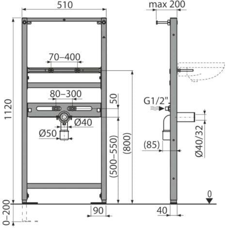 Alcadrain Vorwandelemente - Vorwandelement für Waschtisch, Bauhöhe 1,12 cm A104/1120