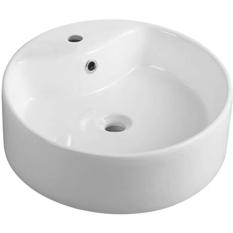 Aqualine Sanitärkeramik - Waschtisch für Arbeitsplatte, Durchmesser 40 cm, mit 1 Hahnloch, weiß 49413